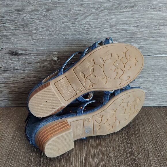 Seychelles Girls Strappy Stud Heel Sandals Back Zip Jean Blue Vegan Size 12 - Picture 5 of 7